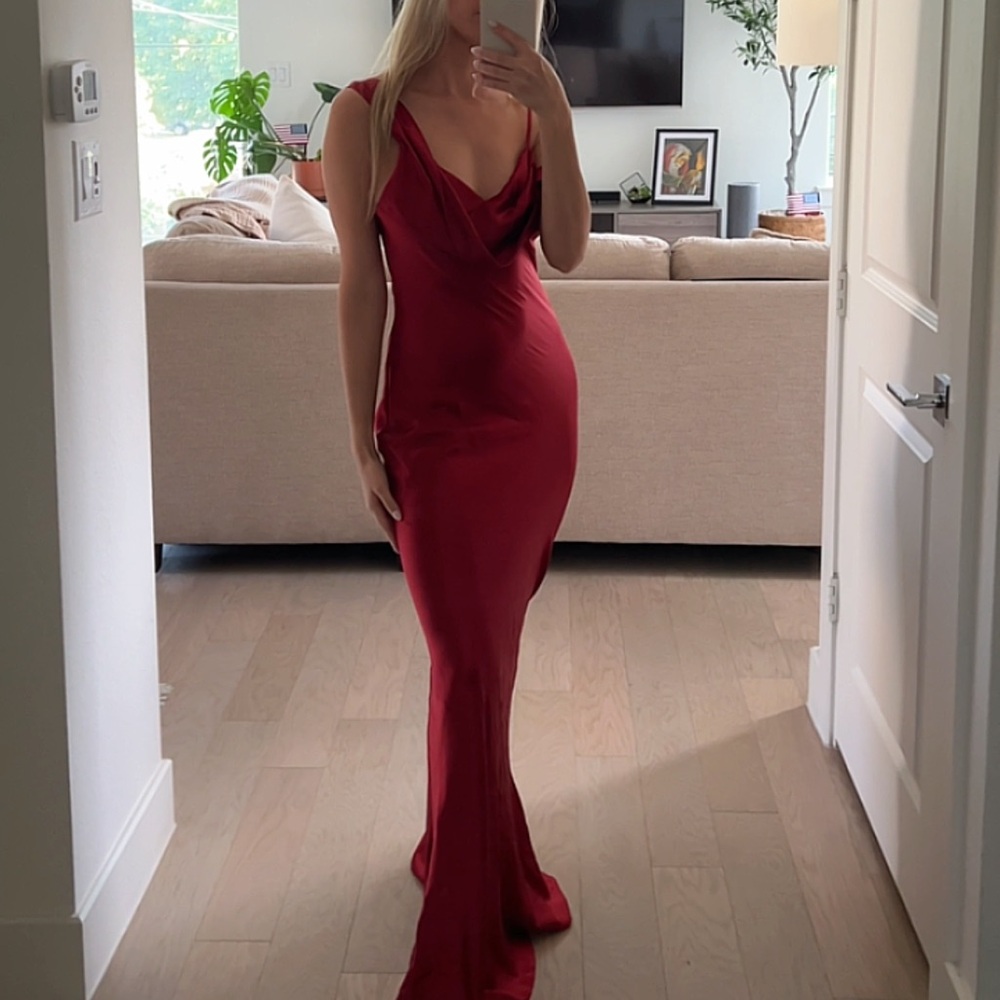 Reformation Red Cowl Neck Maxi Dress